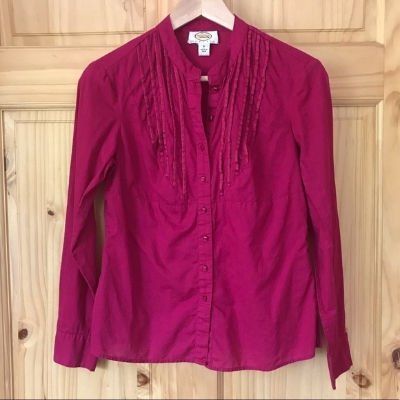 Talbots Petites pleated bib front fuchsia blouse size SP - Picture 2 of 7